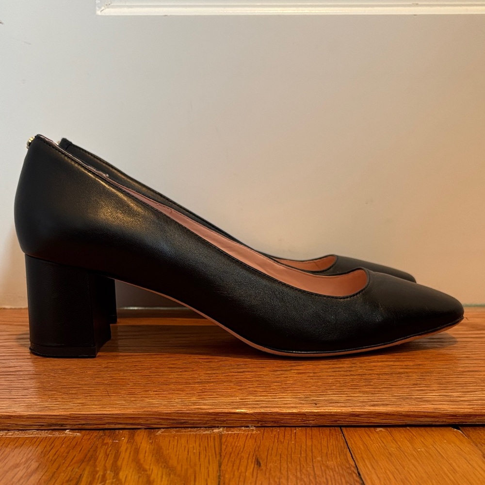 Kate Spade Kylah black leather square toe block heel heels - vero cuoio